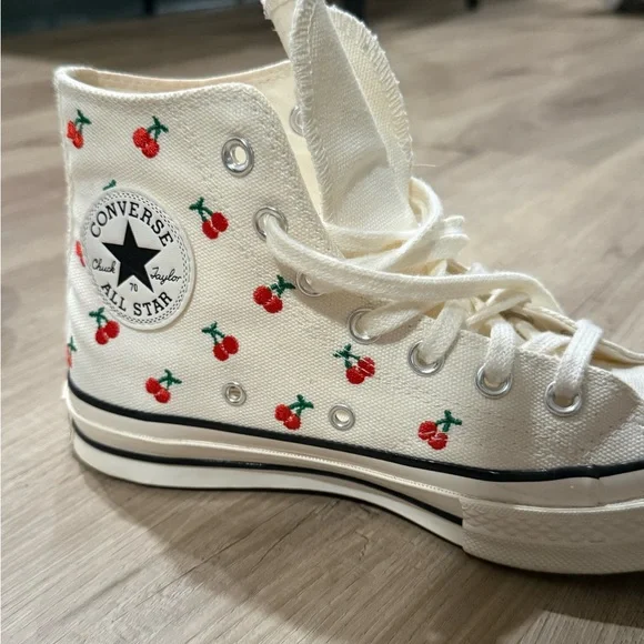 Converse Cream High Top Sneakers with Red Cherry Embroidery - Picture 9 of 9